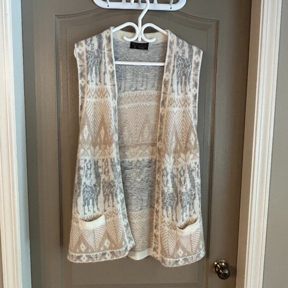 Alpaca Wool Llama Knit Vest | Handmade Peru Beige Gray Boho Cottagecore - Picture 1 of 6